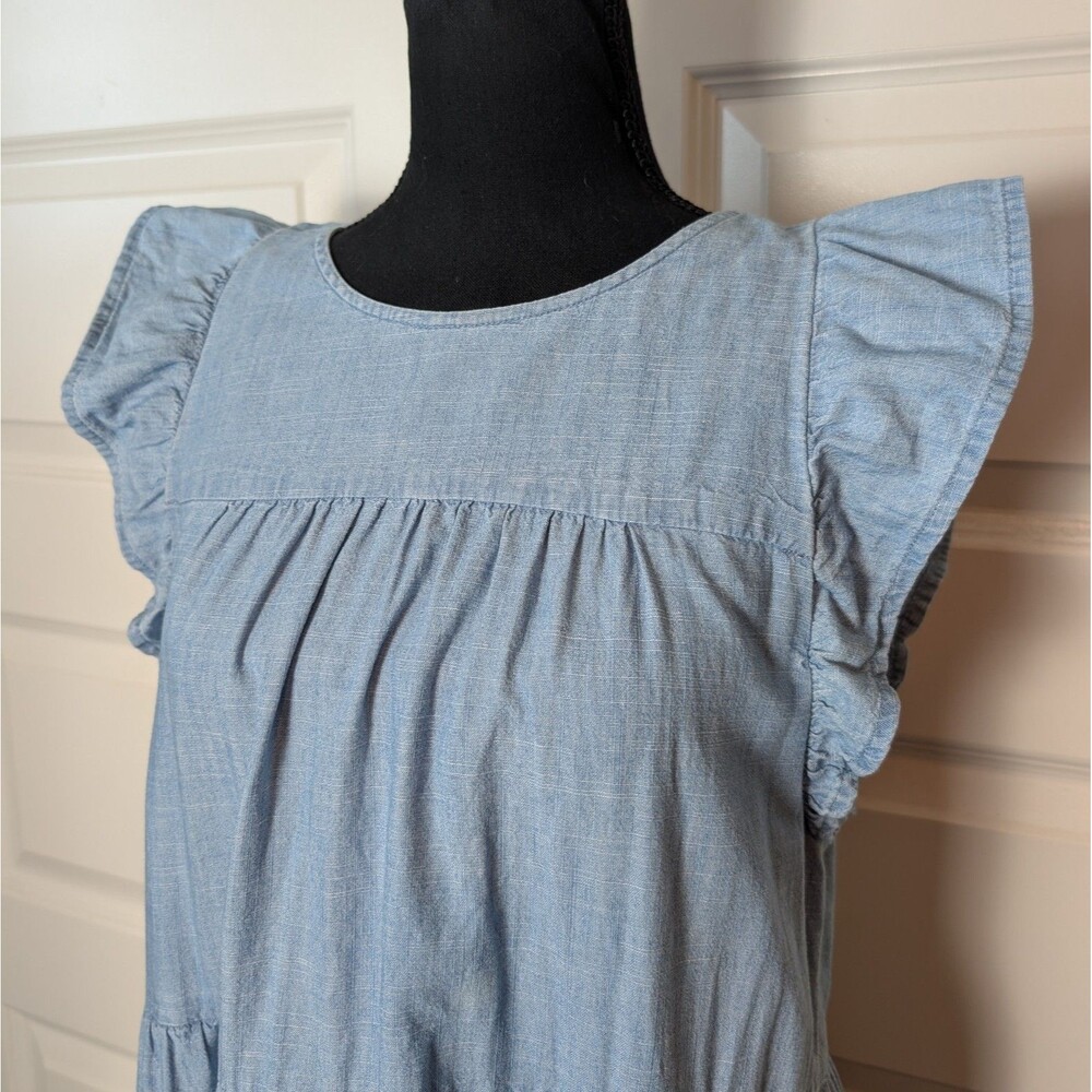 J. Crew Size 6 Chambray Dress Flutter Sleeve Babydoll Pockets Cotton Boho Chic - Picture 3 of 11